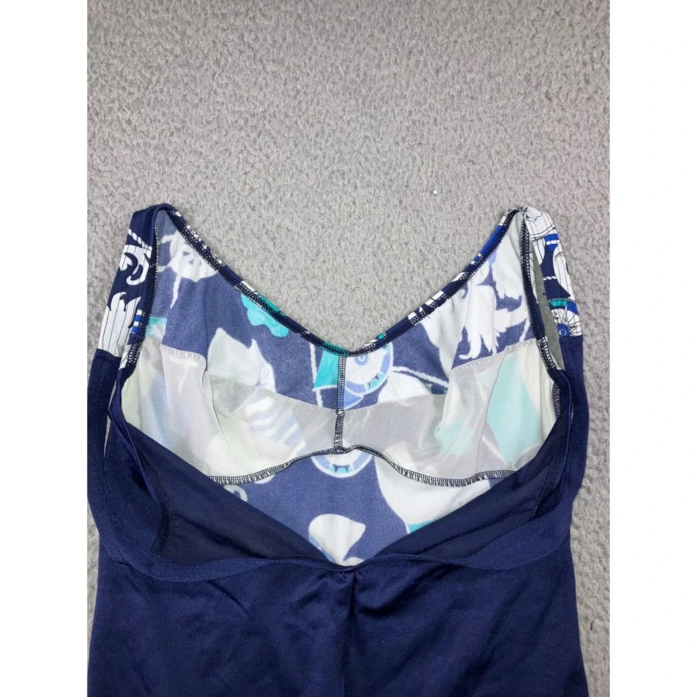 One Piece Swimsuit Women‎ 16 Navy Blue Baroque Print Nautical Coastal Vacation